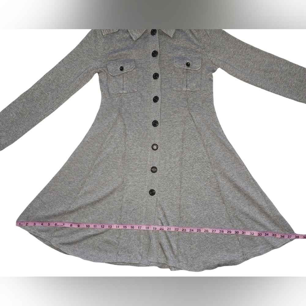 Free People Gray Military Button Front Fit & Flare Sweater Dress Jacket Sz S - Picture 10 of 16
